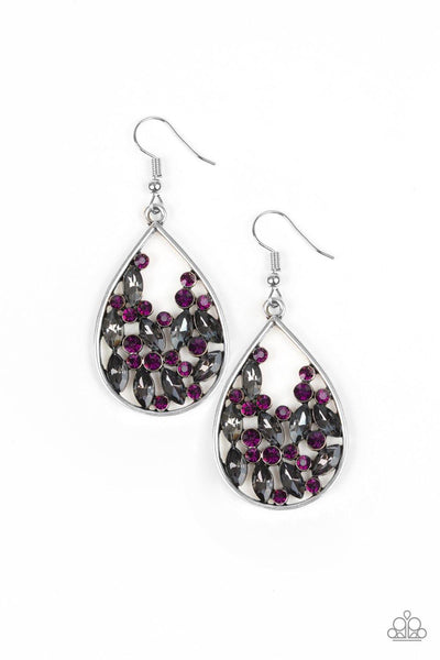 Paparazzi Cash or Crystal? - Purple - Smoky Marquise Rhinestones - Silver Teardrop Earrings - The Jewelry Box Collection 