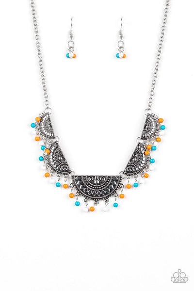 Paparazzi Boho Baby - Multi - Half Moon Silver Necklace and matching Earrings - The Jewelry Box Collection 