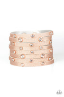 Paparazzi Go-Getter Glamorous - Copper - White Rhinestones - Thick Eight Strip Wrap / Snap Bracelet