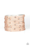 Paparazzi Go-Getter Glamorous - Copper - White Rhinestones - Thick Eight Strip Wrap / Snap Bracelet