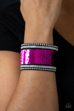 Paparazzi MERMAIDS Have More Fun - Pink / Black - Sequin Wrap - Black Suede - Snap Bracelet