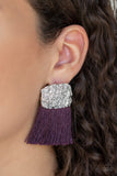 Paparazzi Plume Bloom - Purple - Thread / Fringe / Tassel - Hammered Silver Frame - Post Earrings