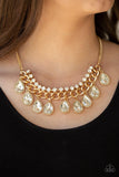 Paparazzi All Toget-HEIR Now - Gold - White Teardrop Rhinestones - Bold Chain Necklace and matching Earrings - The Jewelry Box Collection 