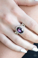 Paparazzi Magnificent Majesty - Purple Gem - White Rhinestones - Dainty Band Ring