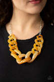 Paparazzi Red-Haute Mama - Yellow - Faux Marble Acrylic Links - yellow Chain Necklace and matching Earrings