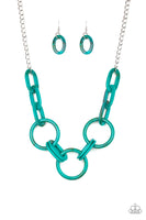 Paparazzi Turn Up The Heat - Blue Acrylic Links - Silver Chain Necklace and matching Earrings