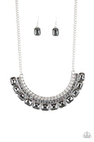 Paparazzi Killer Knockout - Silver Gunmetal gem Necklace with Matching Earrings ]