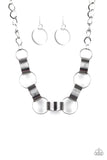 Paparazzi Big Hit Silver Links connect below the collar - Bold Necklace and matching Earrings - The Jewelry Box Collection 