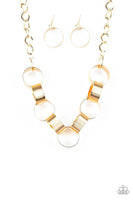 Paparazzi Big Hit - Gold - Links connect below the collar - Bold Necklace and matching Earrings - The Jewelry Box Collection 