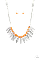 Paparazzi Desert Plumes - Orange Stone - Silver Feathers - Necklace and matching Earrings