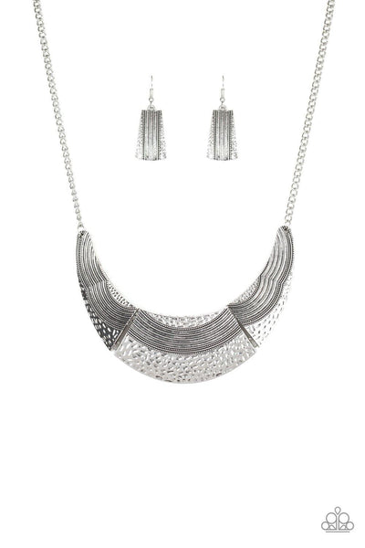 Paparazzi Utterly Untamable Silver Necklace and Matching Earrings - The Jewelry Box Collection 