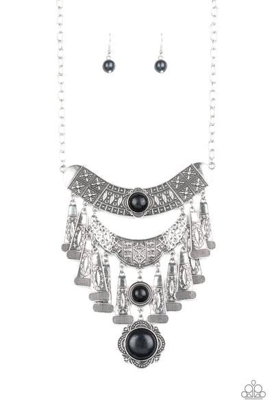 Paparazzi Sahara Royal - Black Stones - Hammered, Studded, Embossed - Necklace and matching Earrings