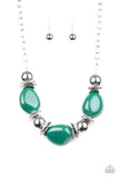 Paparazzi Vivid Vibes - Green Eden Beads - Silver Necklace and matching Earrings