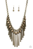 Paparazzi Industrial Intensity - Brass - Teardrops and Pearly Brass Beads - Necklace and matching Earrings