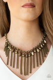 Paparazzi Industrial Intensity - Brass - Teardrops and Pearly Brass Beads - Necklace and matching Earrings