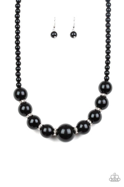Paparazzi SoHo Socialite - Black Necklace and matching Earrings - The Jewelry Box Collection 