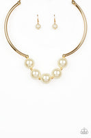 Paparazzi Welcome To Wall Street Gold  White Pearl necklace and Matching Earrings