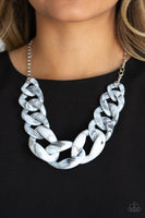 Paparazzi Silver-HAUTE Mama - White - Faux Marble Acrylic Links - Silver Chain Necklace and matching Earrings