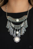 Paparazzi Sahara Royal - White Stones - Hammered, Studded, Embossed - Necklace and matching Earrings