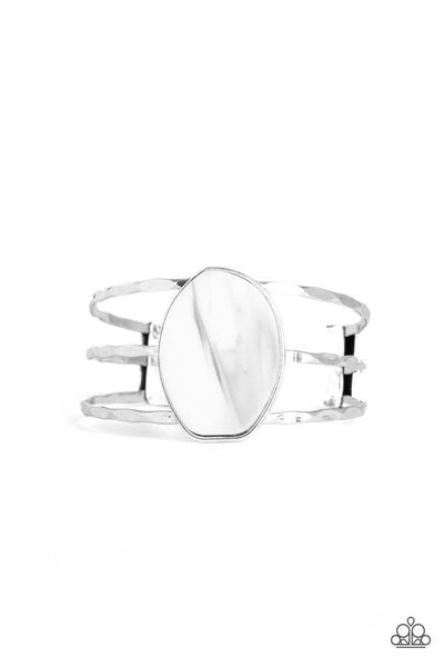 Paparazzi Canyon Dream - White - Faux Rock Acrylic - Hammered Silver Bars - Cuff Bracelet - The Jewelry Box Collection 
