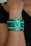 Paparazzi MERMAID Service - Green / Silver Sequin - Blinding White Rhinestones - Wrap Bracelet