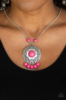 Paparazzi Santa Fe Garden - Pink Stone - Silver Pendant - Necklace and matching Earrings