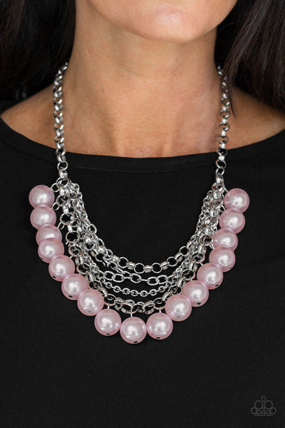 Paparazzi One-Way WALL STREET - Pink Pearls - Silver Chain Necklaces and matching Earrings