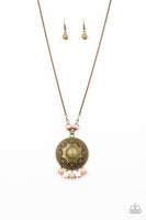 Paparazzi Santa Fe Garden - Multi Green Stone Center - Brass Pendant - Necklace and matching Earrings