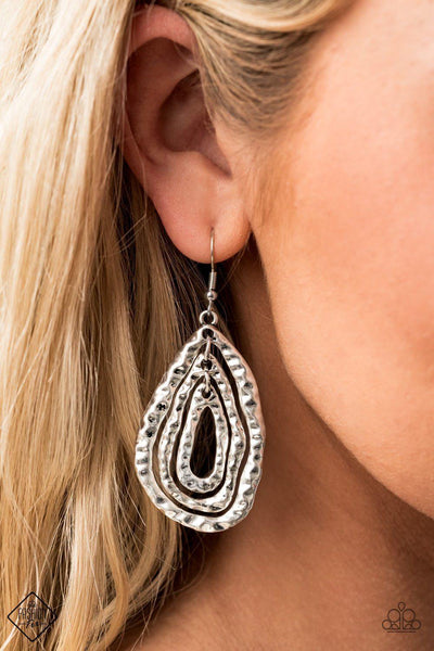 Paparazzi Earring ~ Metallic Meltdown - Silver - Fashion Fix Sept 2020 - The Jewelry Box Collection 