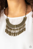 Paparazzi Fierce in Feathers - Brass- Feather Charms Dangle - Necklace & Earrings