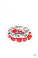 Paparazzi Prismatic Pop - Red - Silver Beads - Set of 3 Stretchy Bracelets