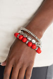 Paparazzi Prismatic Pop - Red - Silver Beads - Set of 3 Stretchy Bracelets
