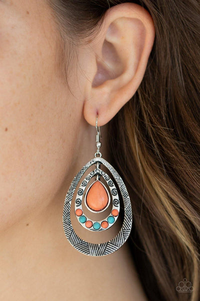 Paparazzi Terra Teardrops Orange Earring - The Jewelry Box Collection 