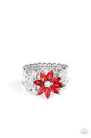 Paparazzi  Brilliantly Blooming Red Ring - The Jewelry Box Collection 