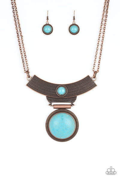 Paparazzi Lasting EMPRESS-ions - Copper - Turquoise Stone - Necklace and matching Earrings