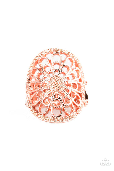 Paparazzi Springtime Shimmer - Copper - Peach Rhinestones - Filigree Ring