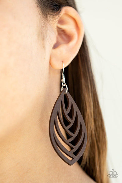 Paparazzi Out of the Woodwork - Brown Wood Earring - The Jewelry Box Collection 