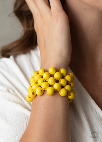 Paparazzi Tiki Tropicana - Yellow Wood Bracelet