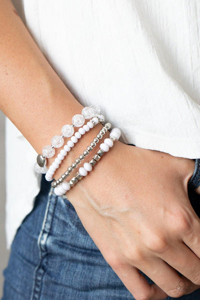 Paparazzi Layered Luster - White Bracelet - The Jewelry Box Collection 