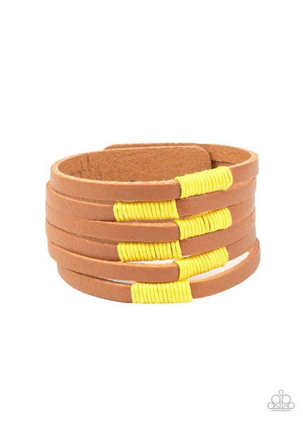 Paparazzi Country Colors - Yellow wtap Bracelet - The Jewelry Box Collection 