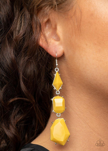 Paparazzi Geo Getaway - Yellow Earring - The Jewelry Box Collection 