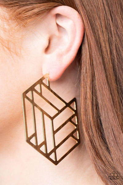 Paparazzi Gotta Get GEO-ing - Gold Earrings - The Jewelry Box Collection 