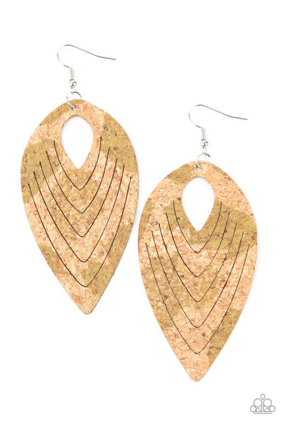 Paparazzi Cork Cabana - Green Earring - The Jewelry Box Collection 