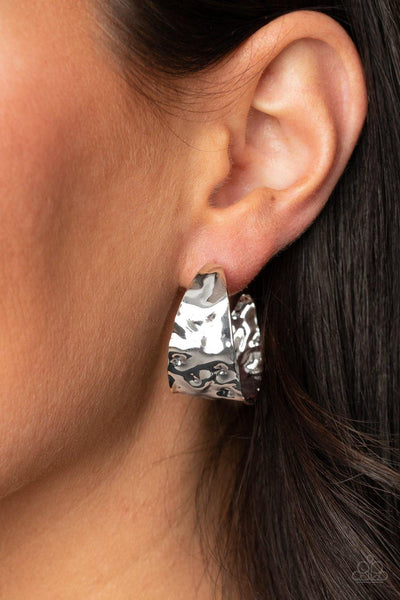 Paparazzi Put Your Best Face Forward - Silver Hoope Earring - The Jewelry Box Collection 