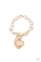 Paparazzi Heartbeat Bedazzle - Gold Heart Bracelet