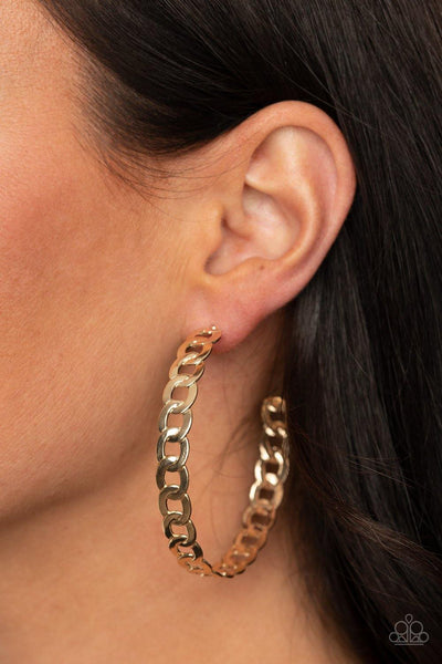 Paparazzi Climate CHAINge - Gold Hoop Earring - The Jewelry Box Collection 