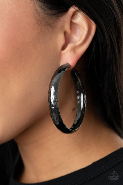 Paparazzi Check Out These Curves - Black Hoop Earring - The Jewelry Box Collection 
