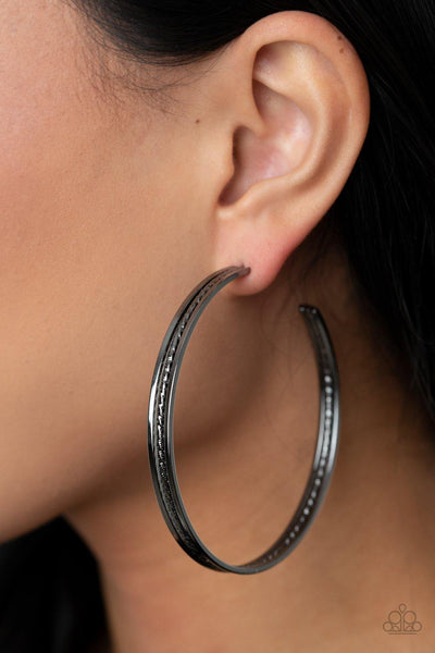 Paparazzi Midtown Marvel - Black Hoop Earring - The Jewelry Box Collection 