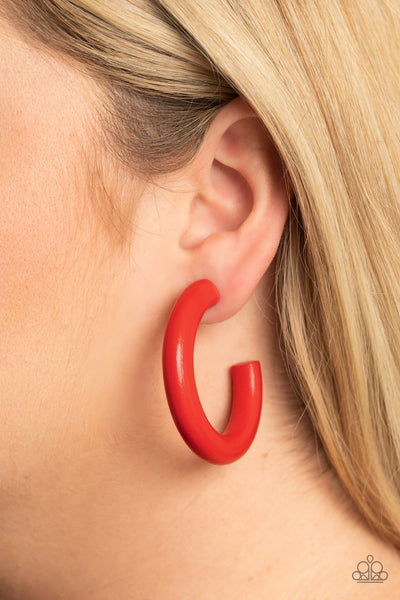Paparazzi Woodsy Wonder - Red Wood Hoop Earrings