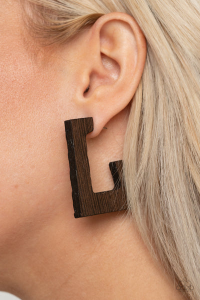 Paparazzi The Girl Next OUTDOOR - Brown Wood Earring